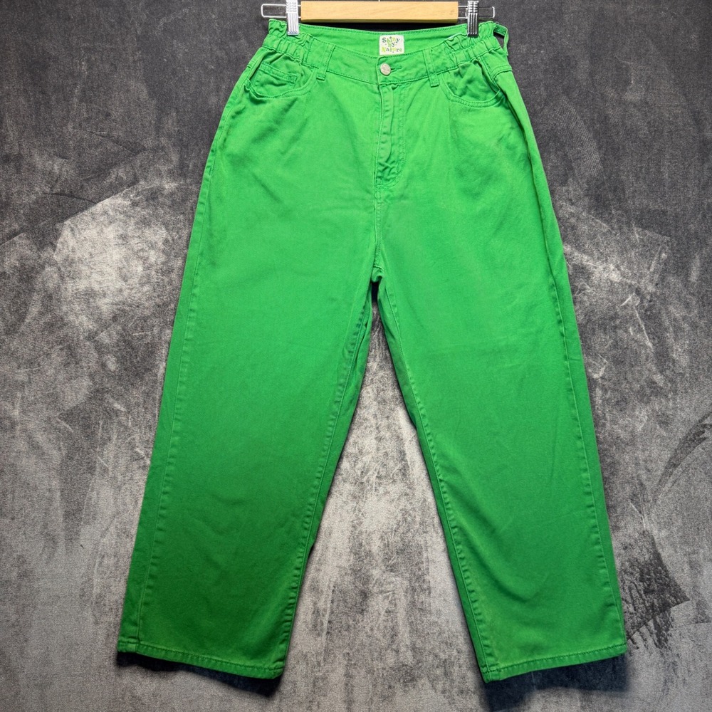 Shiny By Nature Jeans Womens XS Green St Patricks Denim Wide Leg High Rise